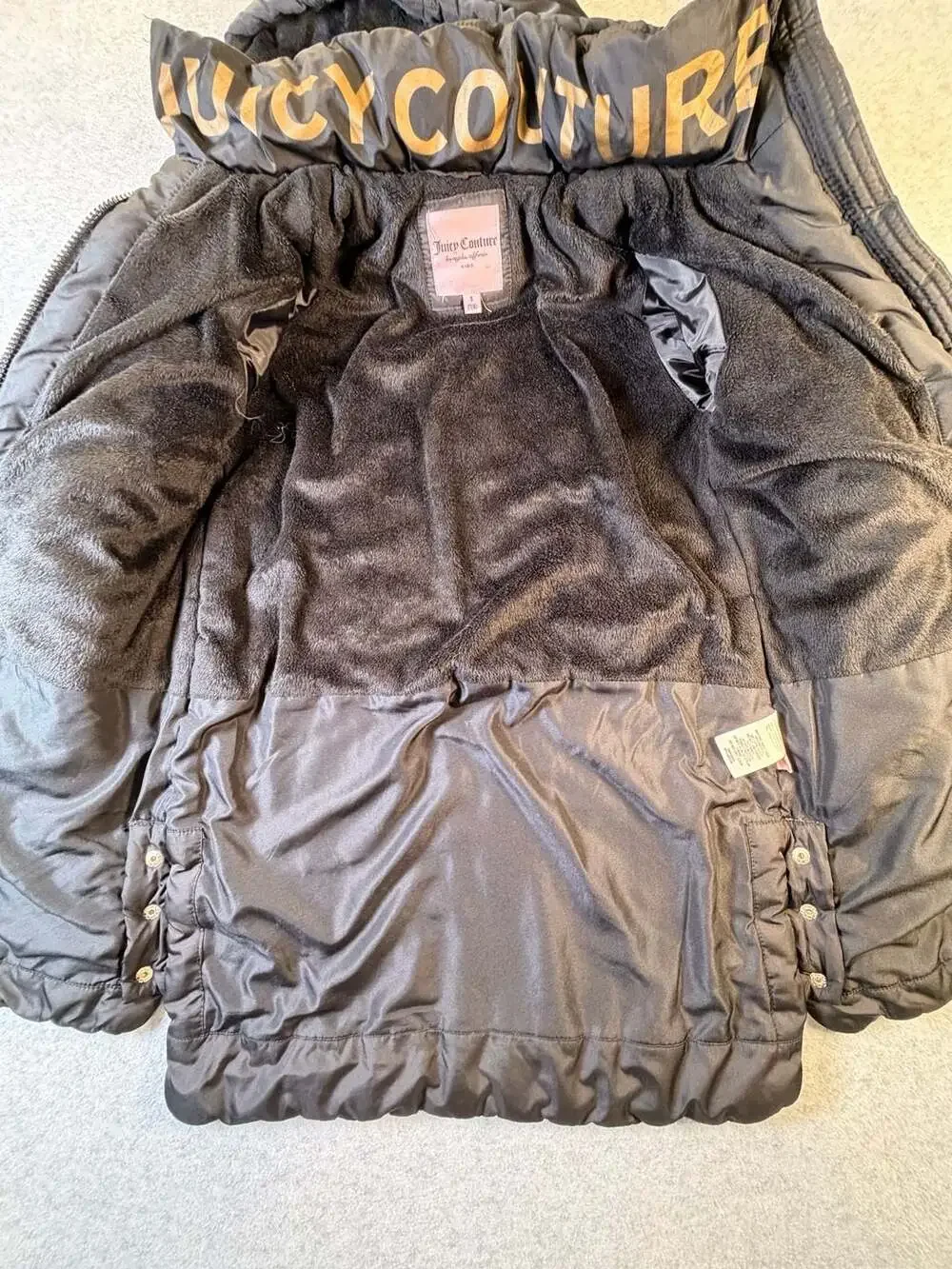 Juicy Couture Quilted Puffer Jacket Size S 7/8 Black Hooded Coat